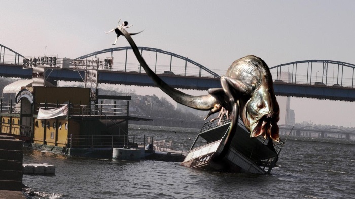 A terrifying amphibious creature on the river
