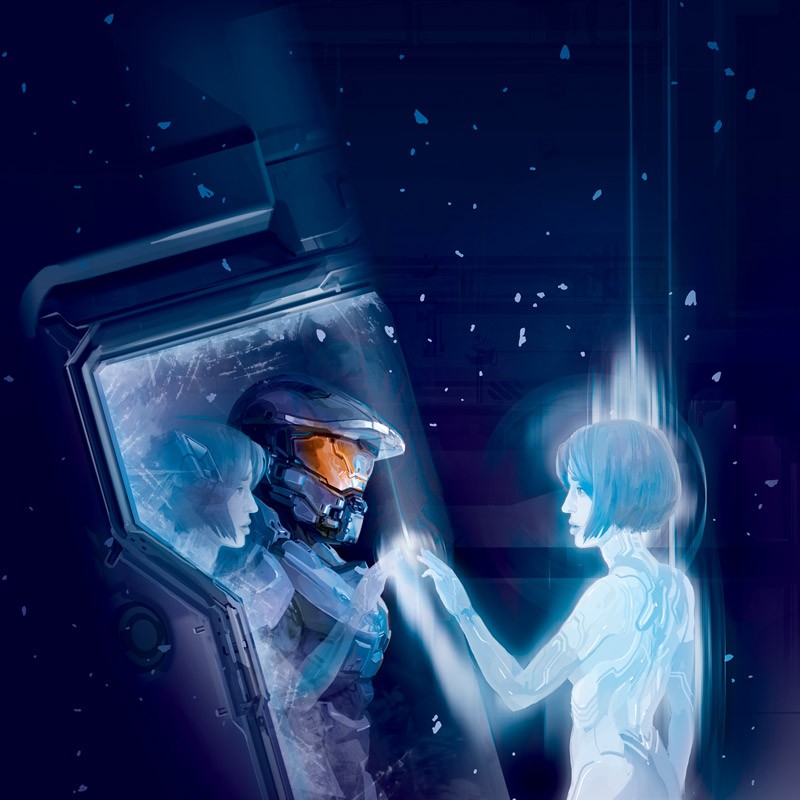 A man in cryostasis and a woman-hologram looking at him