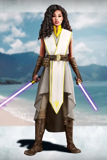 A woman with two lightsabers