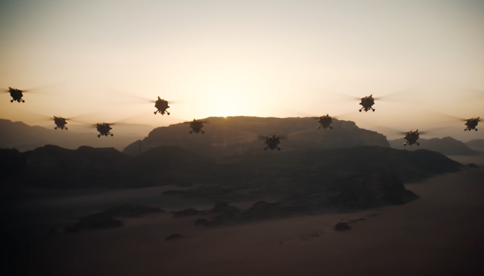 Helicopter-like flying objects over the desert